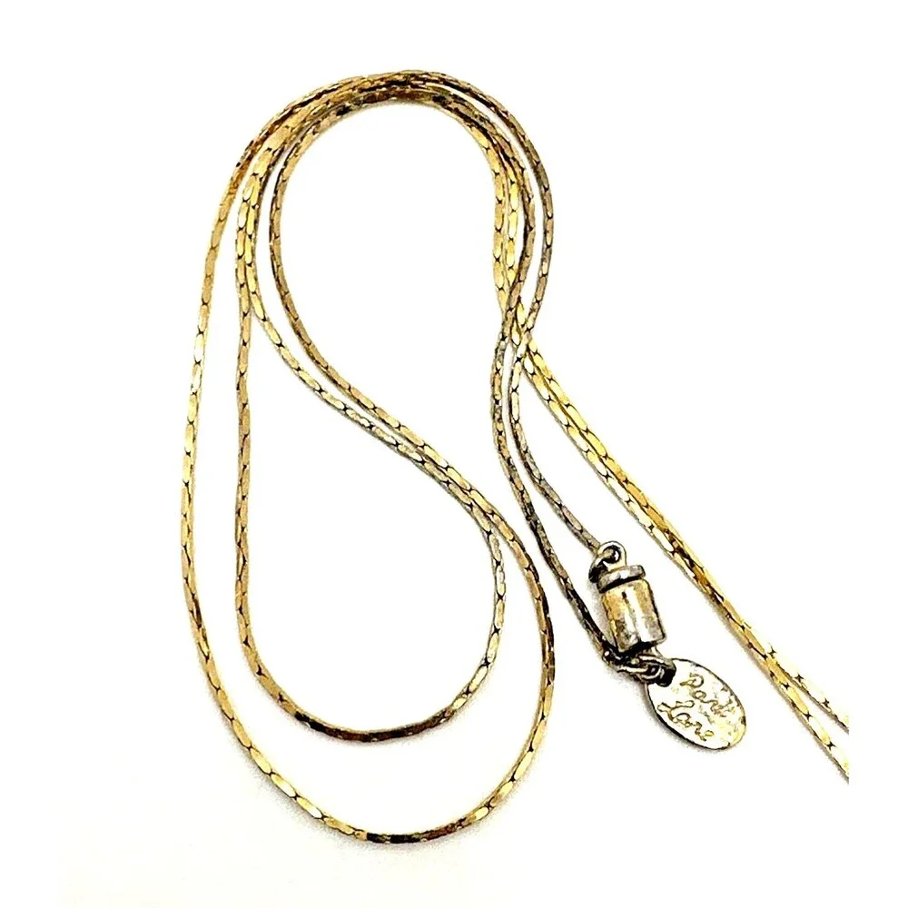 Vintage PARK LANE Teardrop Pendant Necklace Gold Tone Minimalist Box Chain 28